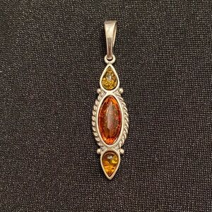 Triple Amber and Sterling Silver Pendant | Amber has calming energetic quality